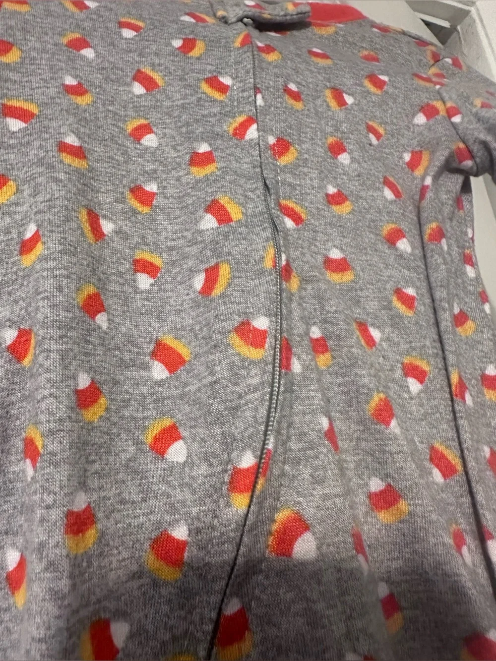Baby Candy Corn Print Footed One-Piece Pajamas - Gray and Orange